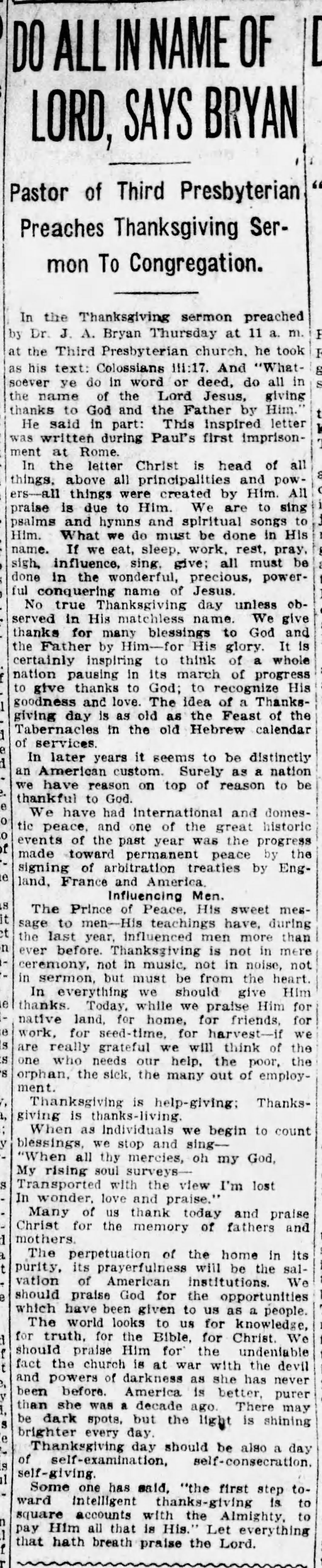 Do All In Name of Lord, Says Bryan